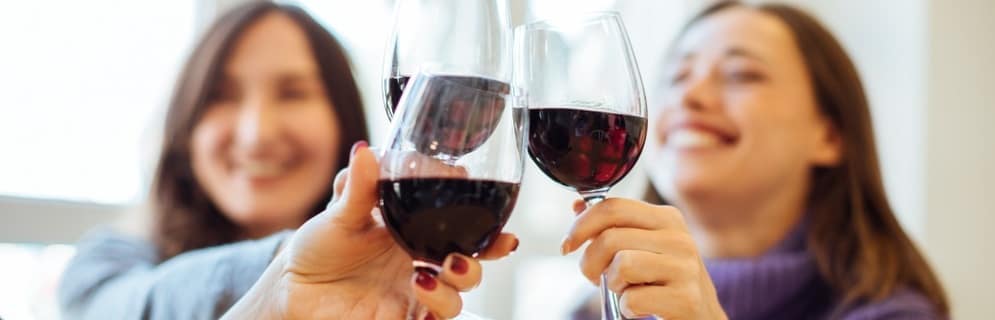 Ladies raising wine glasses to cheers