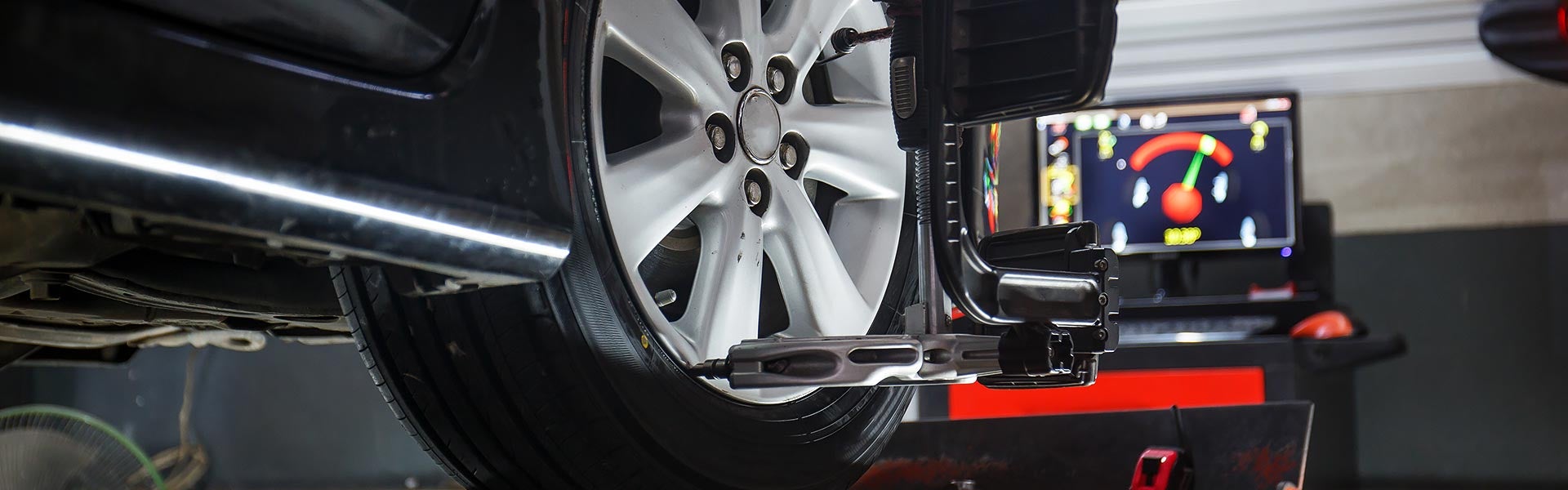 Tires being checked for alignment